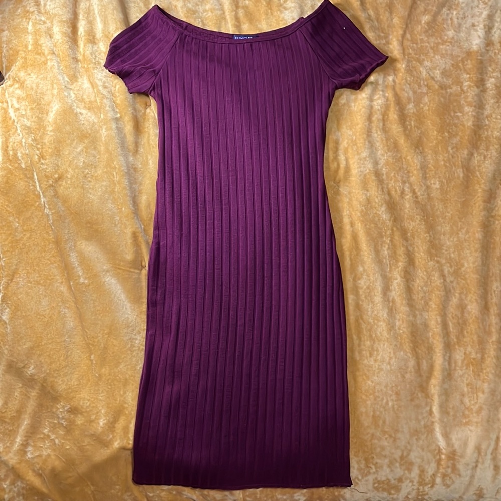 Burgundy off the shoulder ribbed mini dress